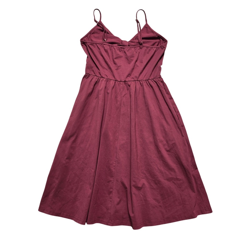 Cottagecore Boho Sundress Tie Front Button Detail Midi Womens Large Burgundy - Picture 2 of 13